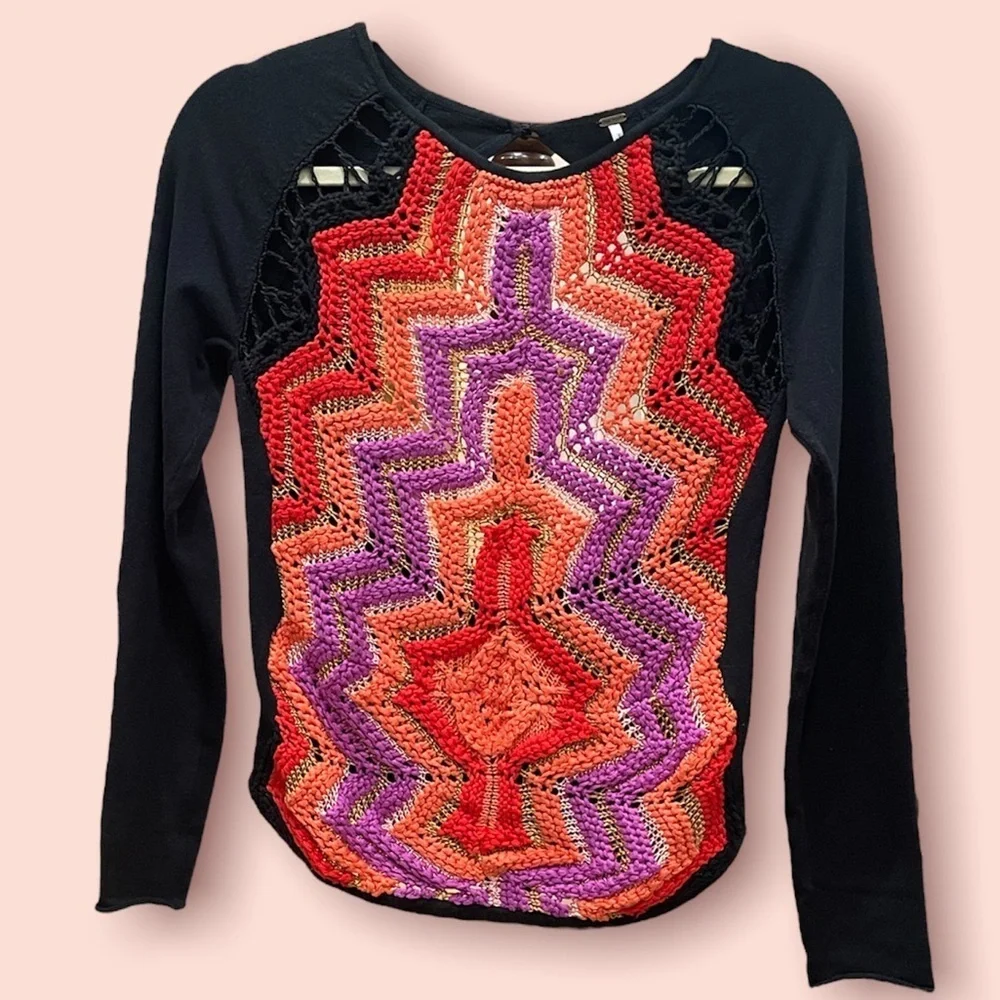 Free People Crochet black sweater EUC